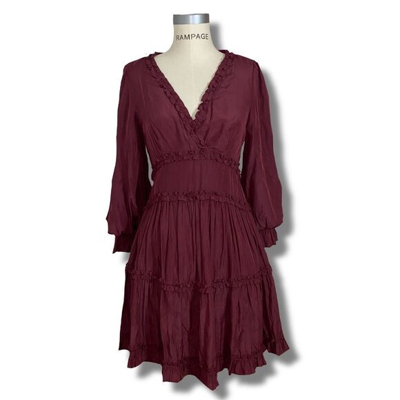 Mustard Seed Dresses & Skirts - Mustard Seed Women’s Size Medium V Neck Long Sleeve Fit Flare Dress Red Burgundy